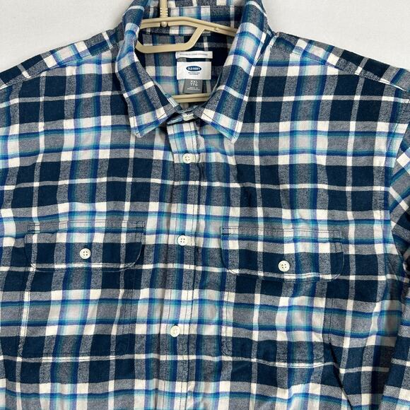 Old Navy Other - Old Navy Men Button Up Shirt XXL Blue Green Purple Plaid Long Sleeve 100% Cotton